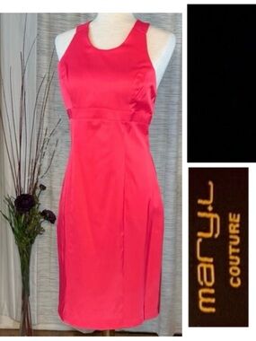Mary L Couture solid pink sleeveless sheath dress.